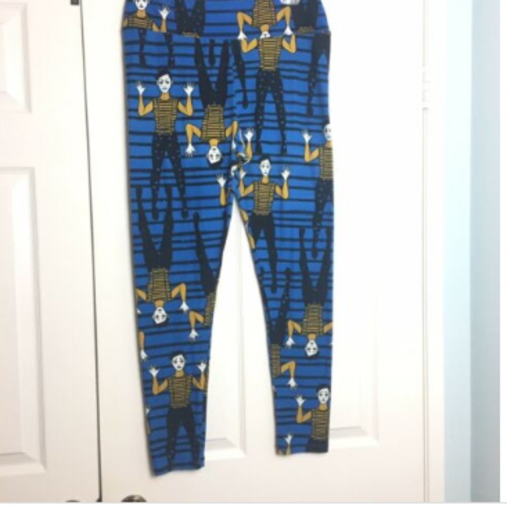 Lularoe Tall Curvy Leggings Mime Blue Black Gold W